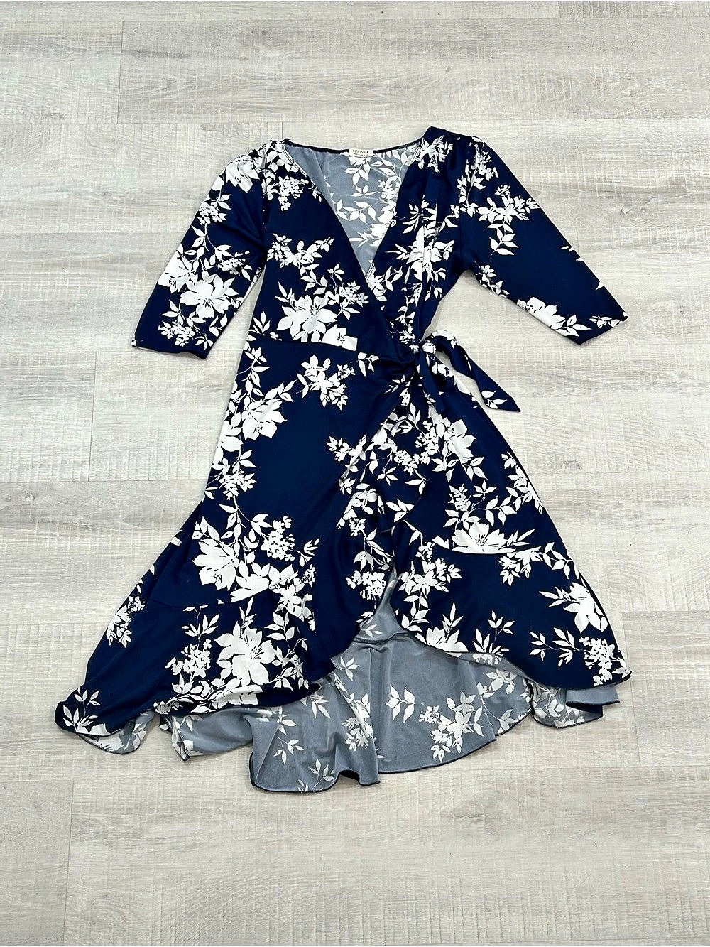 Kiyonna Floral Wrap Maxi Dress Half Sleeve Blue & White Size 2X